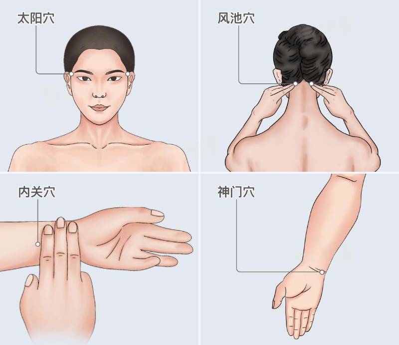 按摩放松助眠详细知识篇:太阳穴、风池穴、内关穴讲解